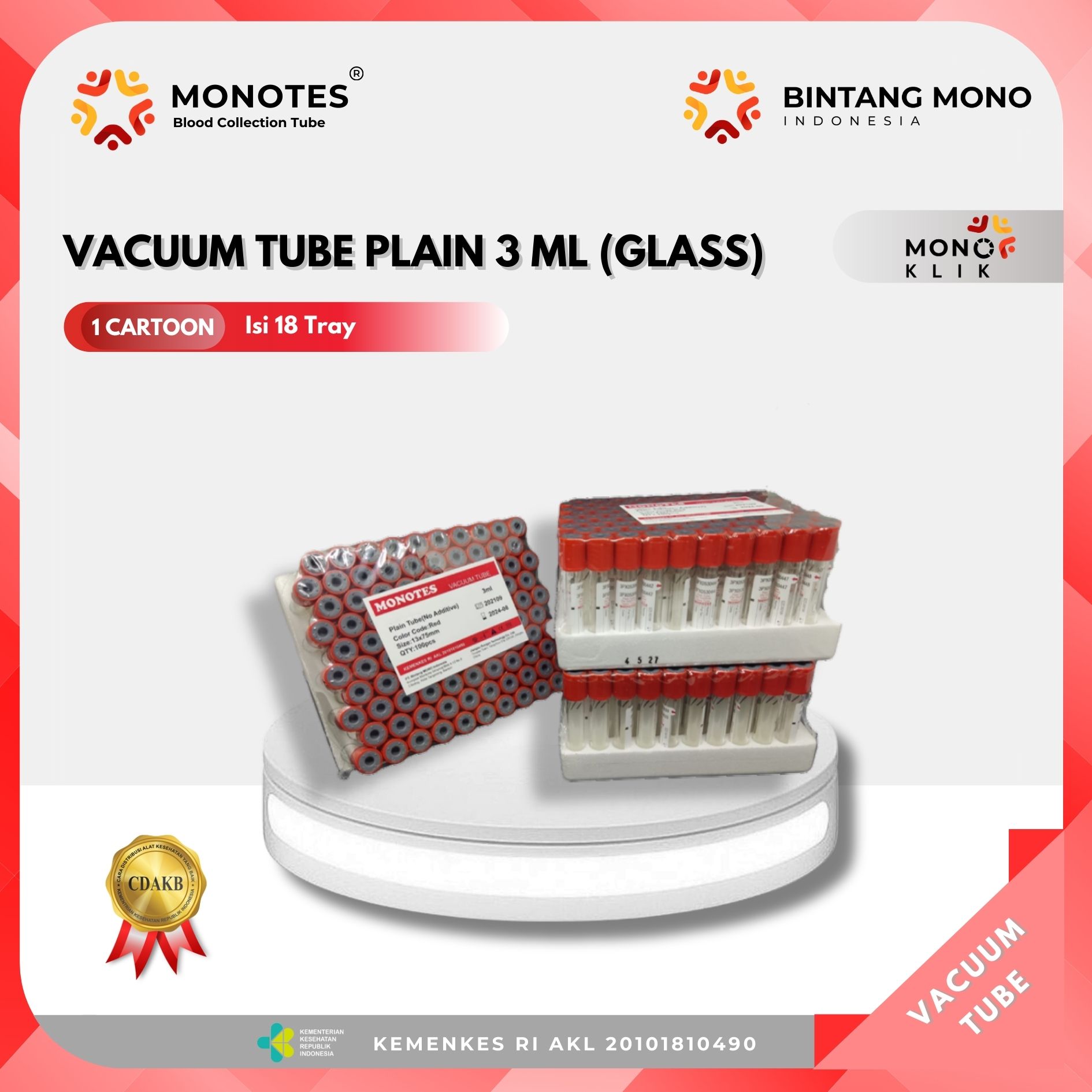Vacuum Tube Plain 3ml (Glass) Bintang Mono Indonesia